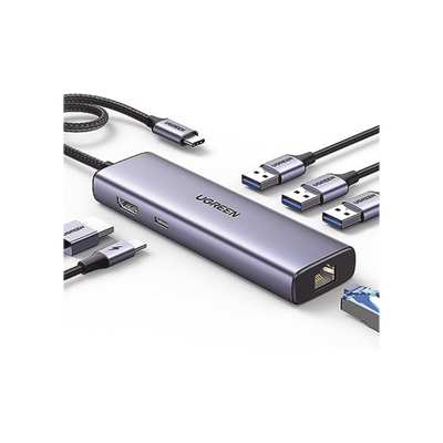 HUB USB-C (Docking Revodok) 6 en 1 | 3 Puertos USB-A 3.0 (5 Gbps) | USB-C PD 100W | HDMI 4K@30Hz | Entrada 1 RJ45 (Gigabit Ethernet) | Chip de Última Generación | Potente Disipación de Calor | Caja de Aluminio.