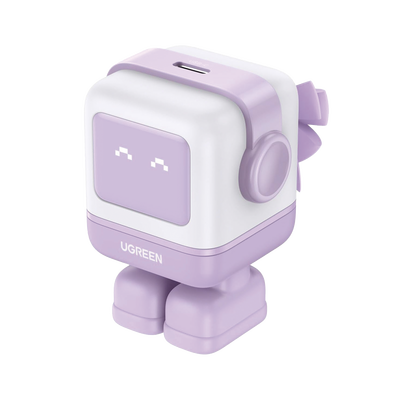 Cargador Mini GaNRobot 30W serie UNO | 1 USB-C de Carga Rápida | Tecnología GaN II | Multiprotocolo PD/QC/SCP/FCA | Carga Inteligente | Pantalla LED | Zapato Magnético Extraíble | Thermal Guard | Color Lila.