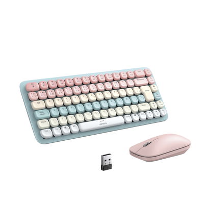 Paquete de Teclado y Mouse | 85 teclas en Español | Bluetooth y 2.4GHz | Mouse Ambidiestro | Sensor de DPI ajustable | Efectos de Iluminación del Teclado | Amplia compatibilidad | Color Rosa.