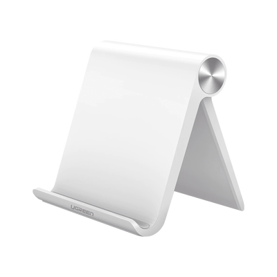 Soporte de Escritorio para Tablet / Ajustable de 0° a 100° / Goma Antiarañazos / Antideslizante / Amplia Compatibilidad con dispositivos de 4'' a 13'' / Plegable / ABS / Color Blanco