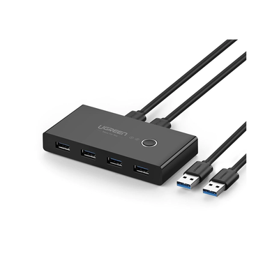 Conmutador USB para Compartir 4 Puertos USB 3.0 a 2 PC Ìs | Cambio Mediante Botón | Incluye Dos Cables USB de 1.5 m | ABS | Permite que 2 Usuarios Compartan 4 Dispositivos Periféricos USB3.0, como una impresora, un escáner, etc.
