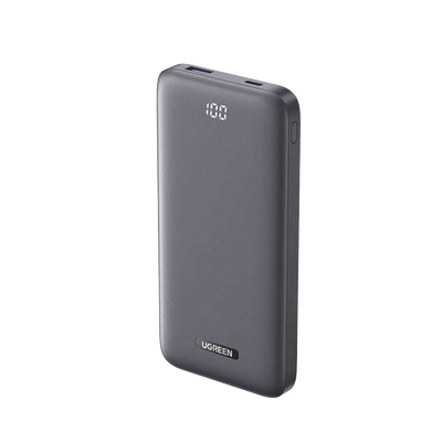 PowerBank Ultra Delgado 10000mAh | Dos Puertos | USB-A + USB-C | PD 3.0 20W | QC3.0 22.5W | FCP | AFC | Entrada/Salida USB-C (Carga y Alimentación) | Salida USB-A (Carga) | Pantalla Inteligente | Color Gris.