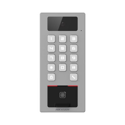 Lector Biometrico con Teclado para Exterior Antivandálico IP65 & IK09 con función de Videoportero Multiapartamento / Huella, Tarjeta, Código QR, PIN o App HikConnect / Cámara 2 MP compatible con NVRs / Soporta biom