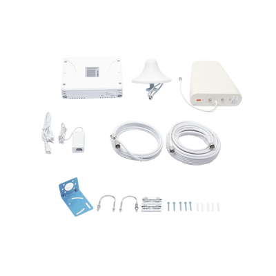 Kit Amplificador de Señal Celular 5G, 4G, 3G, VoLTE y Voz convencional. Funciona con Todos los Operadores. Soporta Múltiples Dispositivos y Tecnologías. Hasta 900 m² de Cobertura
