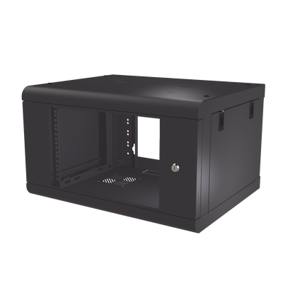 Gabinete de Pared de 6U con Puerta de Cristal Templado, 479.5 mm de Profundidad, Rack de 19'', Acero Reforzado Color Negro.