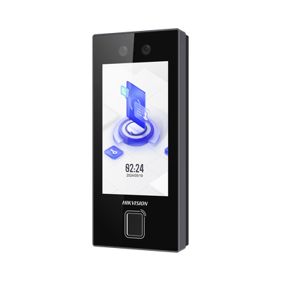 Terminal Facial Min Moe con LECTOR DE HUELLAS y Tarjetas MIFARE / 3000 Rostros / 3000 Huellas / Pantalla 4.5" / Administrable en la Nube con Hik-Connect Teams / Exterior IP65 / PoE / WiFi / HIK-IA